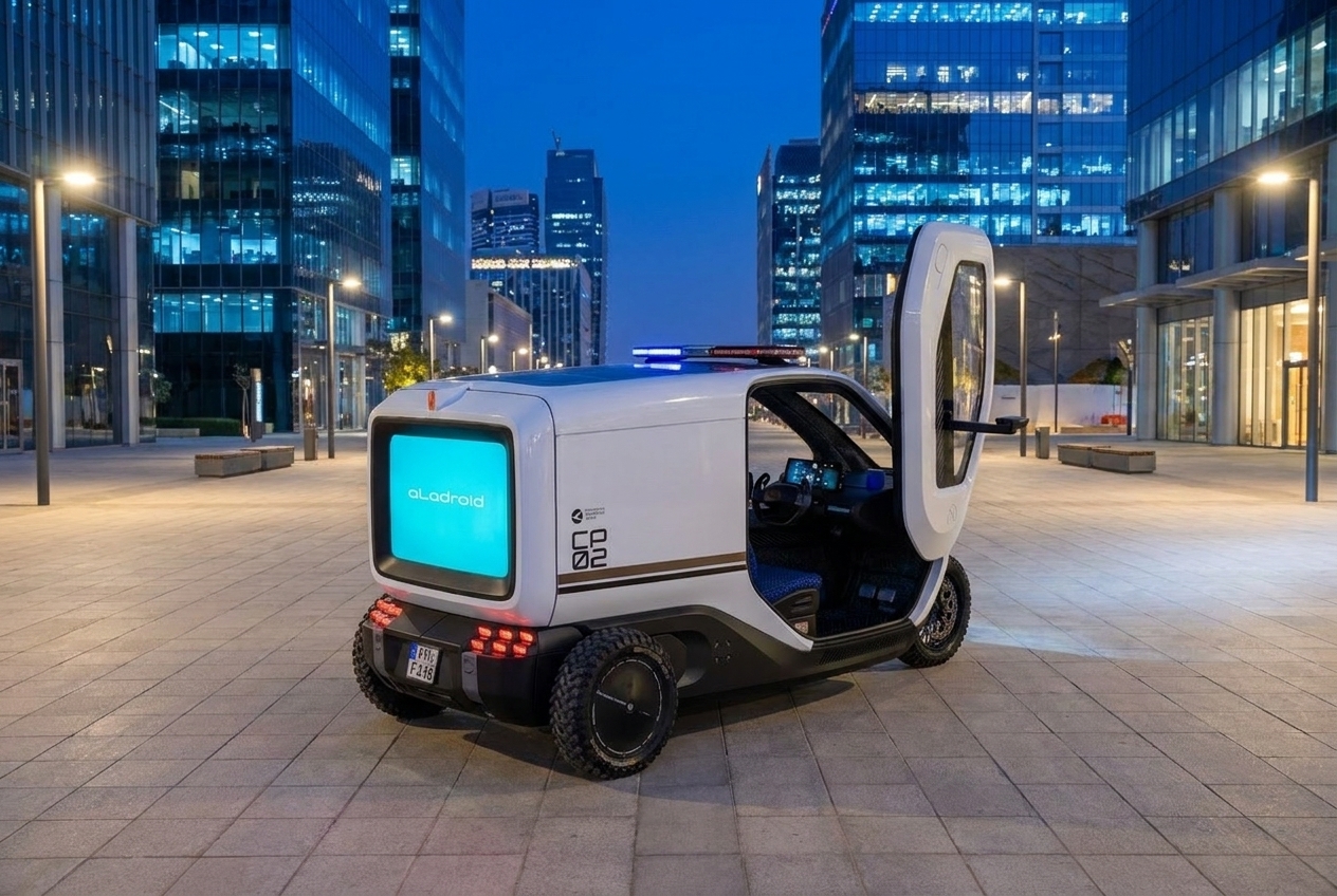 Cleverpod CP02 in mobile-patrol livery at King Abdullah Financial District, Riyadh — illustrative render