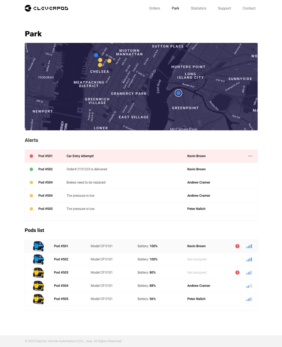 Cleverpod Remote Control Hub admin panel — live fleet map, alerts, and pod list