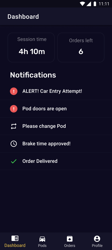 Cleverpod rider phone dashboard