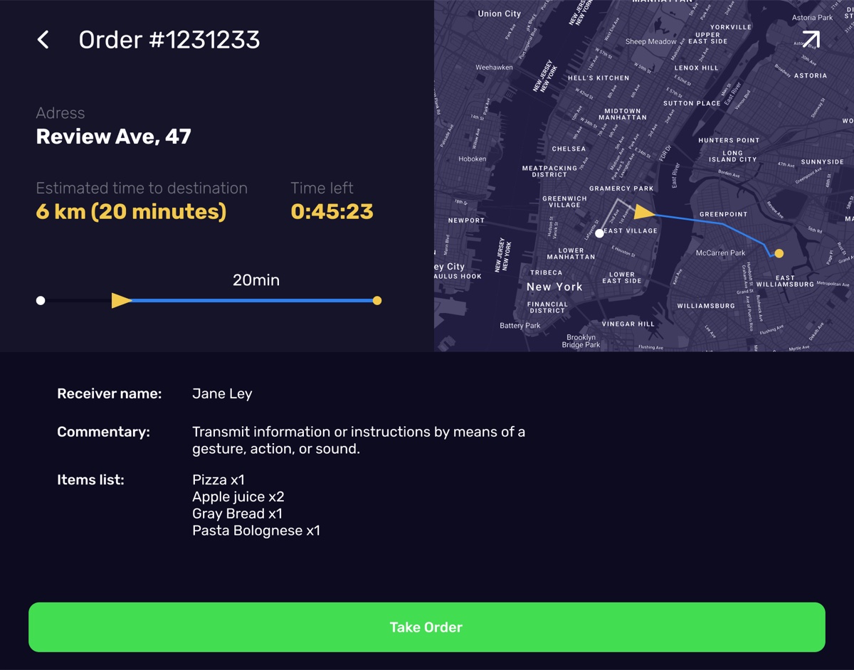 Cleverpod operator tablet — active delivery route, ETA, and order detail